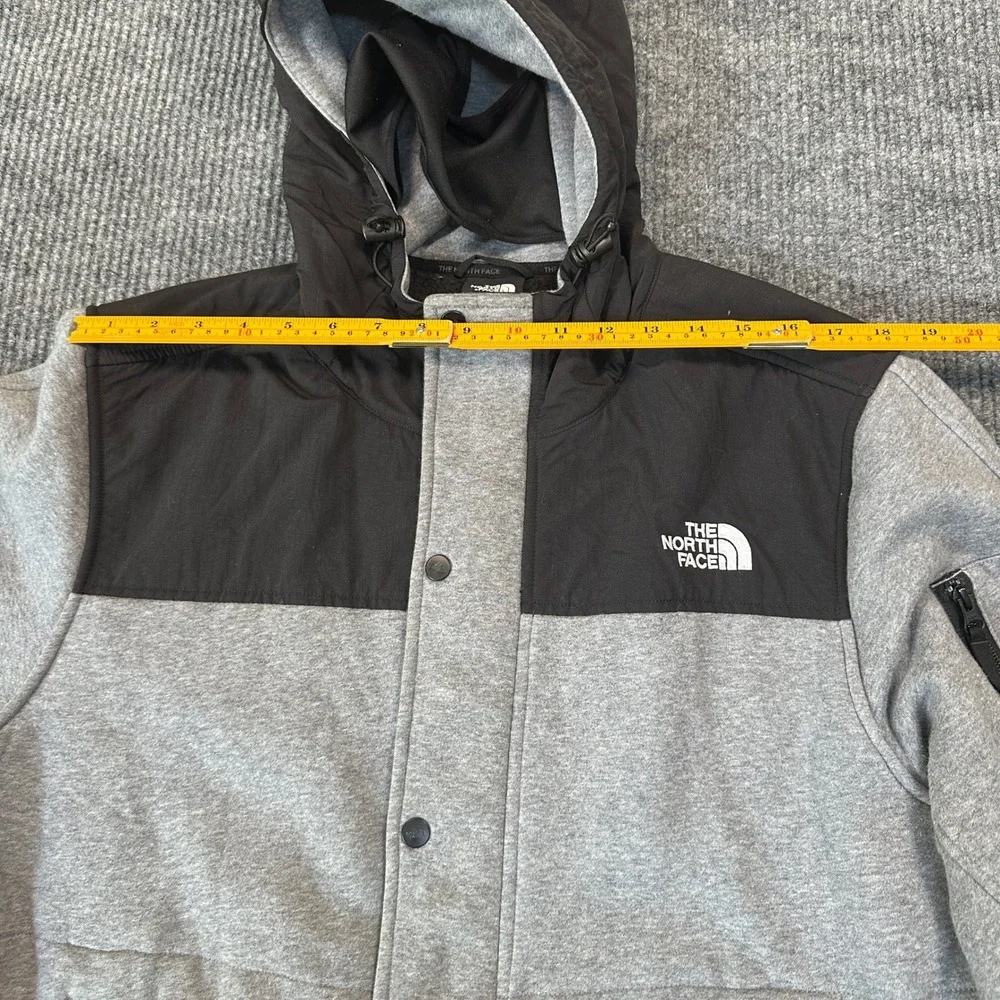 The North Face Mens Hooded Full Zip Jacket XL Grey Black Fleece Nylon Overlay